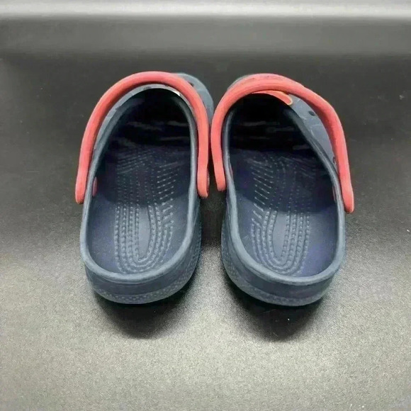 Crocs Red Blue Youth 10/11 SlipOn With 2 Charms - Picture 2 of 3